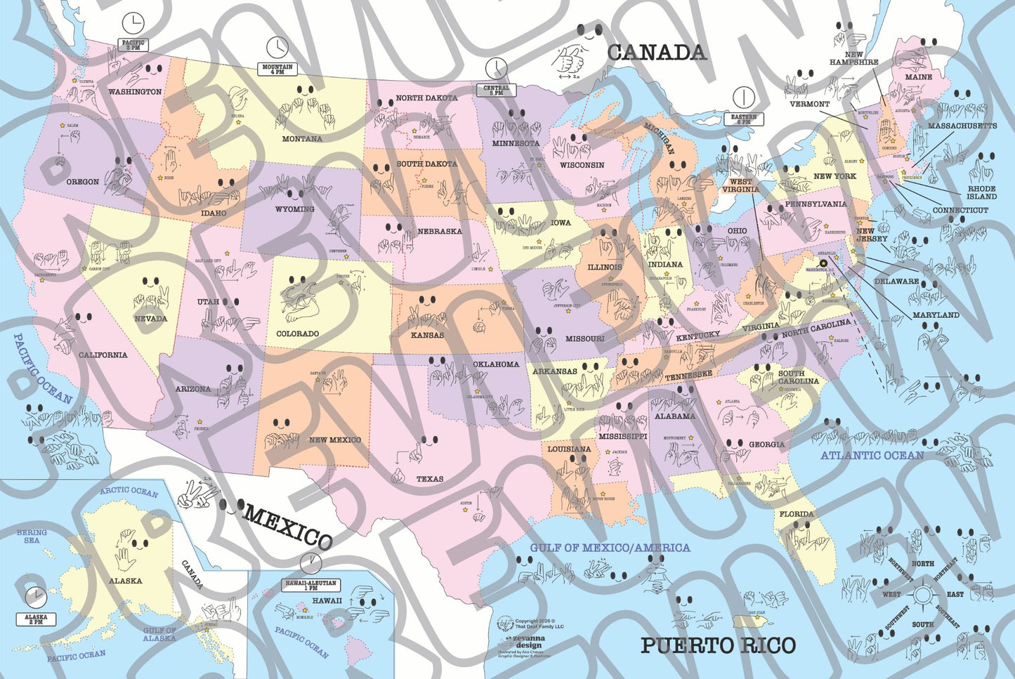 ASL US Map Poster 36x24
