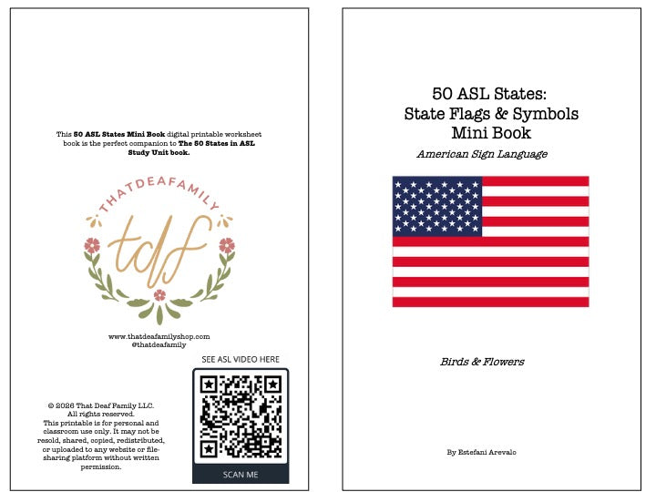 50 ASL States: State Flags & Symbols Mini Book - Digital Download Only
